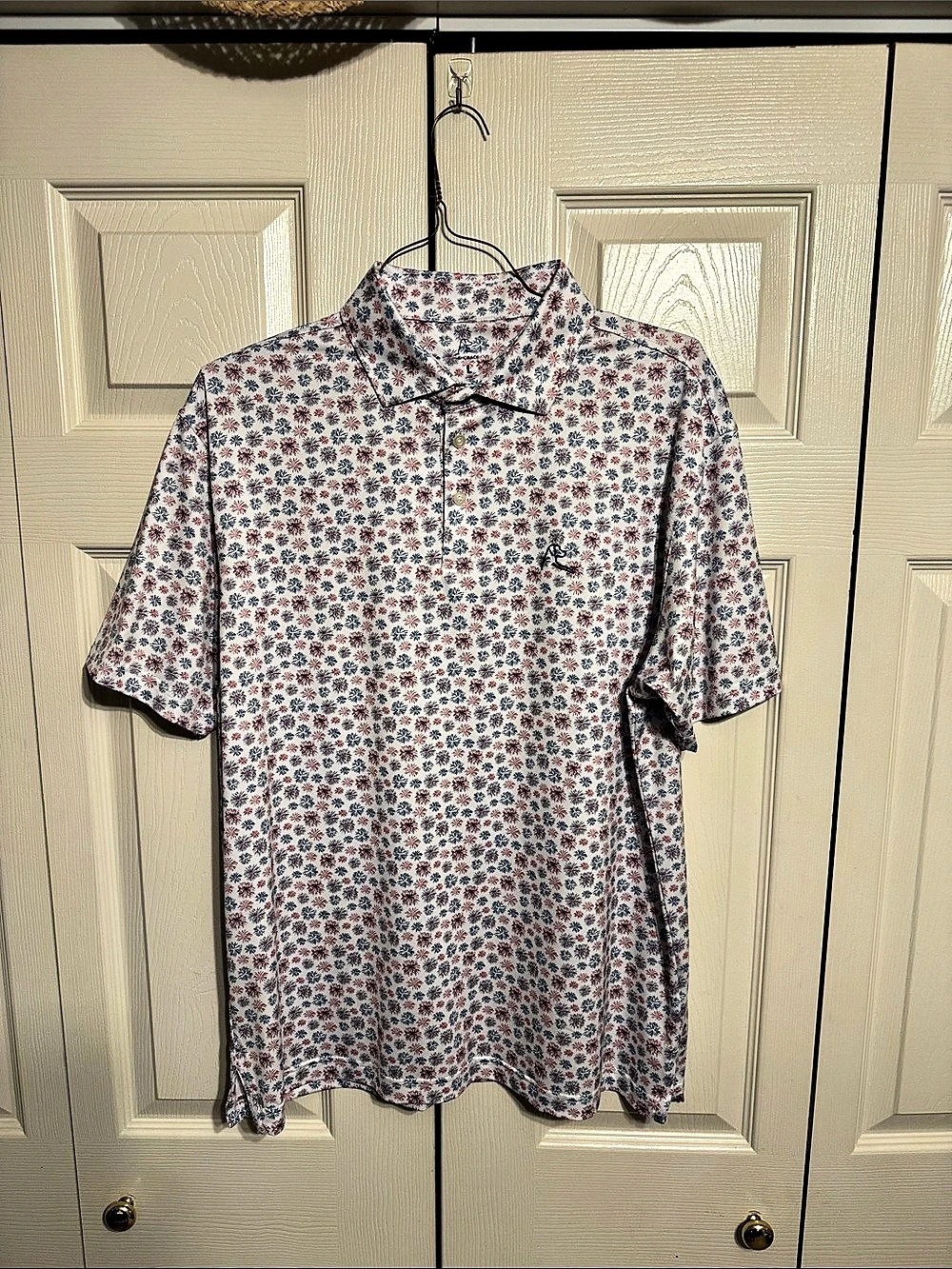 Rhoback The Firework Performance Polo Men's Floral Polo White & Red